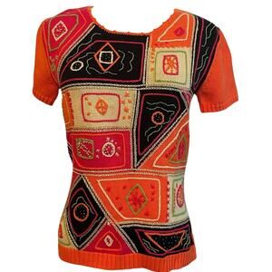 Y2K Madison Studio Sweater Womens Small Artsy Geometric Retro Beaded Knit Top